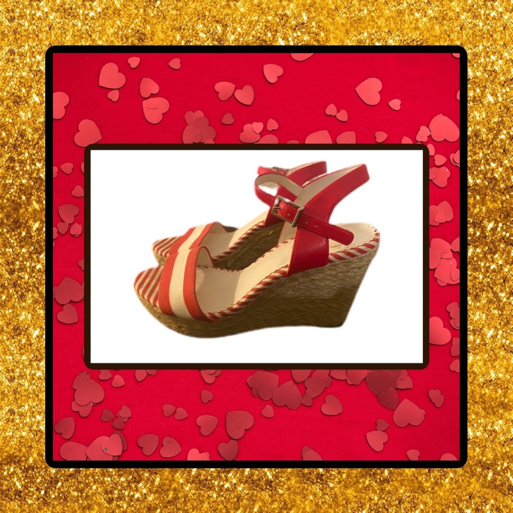 Red & White Wedges. Size 7.5. Cute & Comfortable.